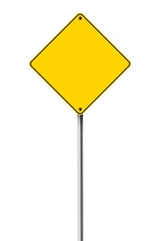 A blank yellow road warning sign with text space