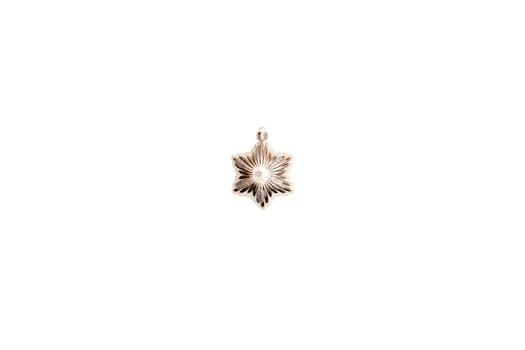 Silver shiny Christmas tree toy star isolated on white background.Details for new year and Christmas holidays atmosphere, design of greeting card banner.