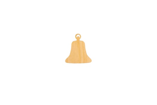 Wooden flat blank in the form of a bell figure on a white isolated background. Flat lay, top view