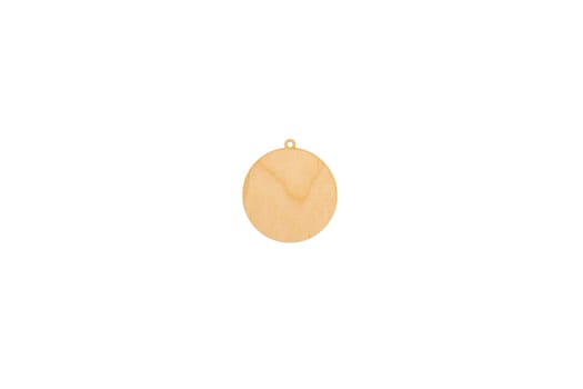 Wooden flat empty figure of christmas ball on white isolated background.Flat lay, top view, mock up, copy space