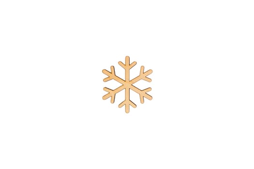 Wooden flat blank snowflake shape on white isolated background. Flat lay, top view, mock up, copy space