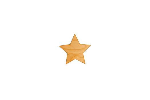 Wooden flat empty figure of star on white isolated background.Flat lay, top view, mock up, copy space