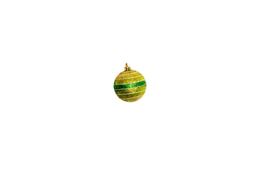 Christmas green-yellow shiny ball isolated on white background.