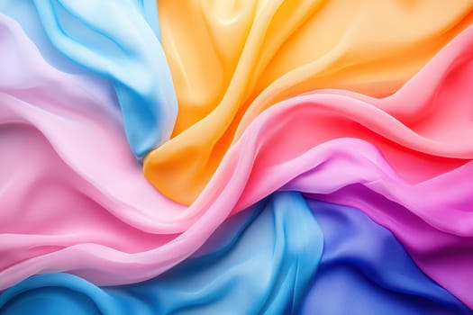 Organza fabric of different colors in an elegant bend. Fabric bright background.