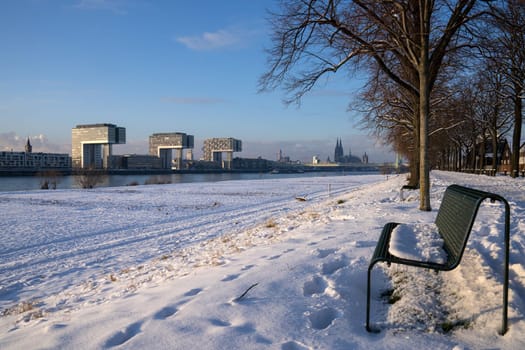 Cologne, Germany - January 18, 2024: Panoramic image of Cologne during wintertime on January 18, 2024 in Germany, Europe