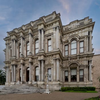 Side shot of 1865 Ottoman era Beylerbeyi Palace, located at the Asian shore Bosphorus strait north of Bosphorus Bridge, Istanbul, Turkey