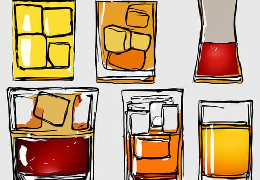 textured illustration with glasses of whiskey