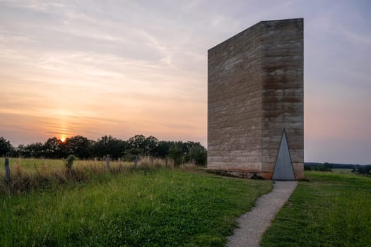 Mechernich, Germany - August 19, 2024: Panoramic image of Brother Klaus Field Chapel close to Mechernich on August 19, 2024 in North Rhine Westphalia, Germany