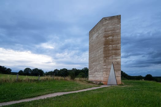 Mechernich, Germany - August 16, 2024: Panoramic image of Brother Klaus Field Chapel close to Mechernich on August 16, 2024 in North Rhine Westphalia, Germany