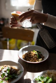 An inviting scene of meal preparation showcasing an array of healthy ingredients and a cozy kitchen atmosphere