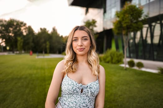Portrait of beautiful blonde women in outdoor.