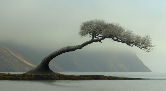 A tree having an abstract shape in a natural landscape. Selective focus.