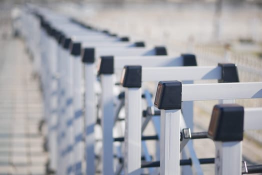 Close-Up of Track Hurdles Arranged in Order for Outdoor Training.