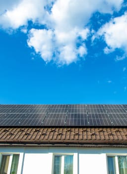 Solar panels on the roof of the house. Selective focus. nature.