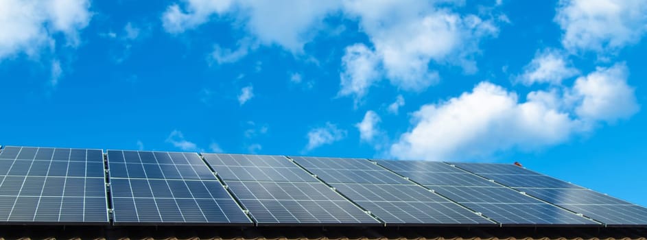 Solar panels on the roof of the house. Selective focus. nature.