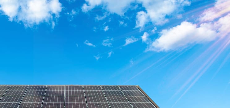 Solar panels on the roof of the house. Selective focus. nature.