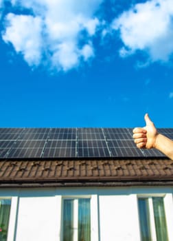 Solar panels on the roof of the house. Selective focus. nature.