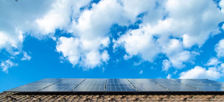 Solar panels on the roof of the house. Selective focus. nature.