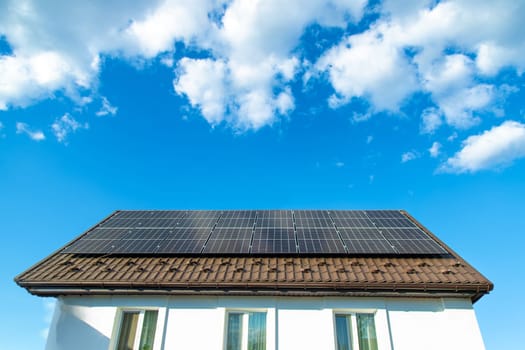 Solar panels on the roof of the house. Selective focus. nature.