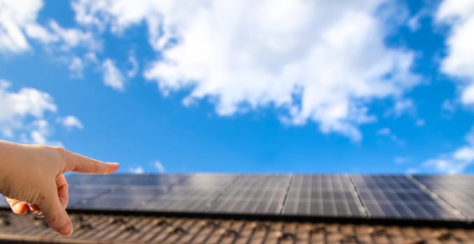 Solar panels on the roof of the house. Selective focus. nature.