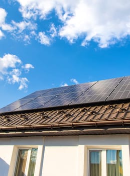 Solar panels on the roof of the house. Selective focus. nature.