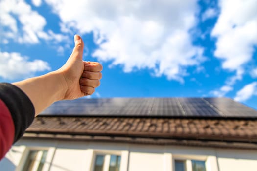 Solar panels on the roof of the house. Selective focus. nature.