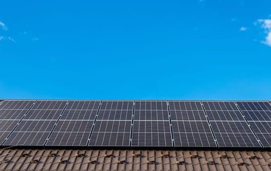 Solar panels on the roof of the house. Selective focus. nature.