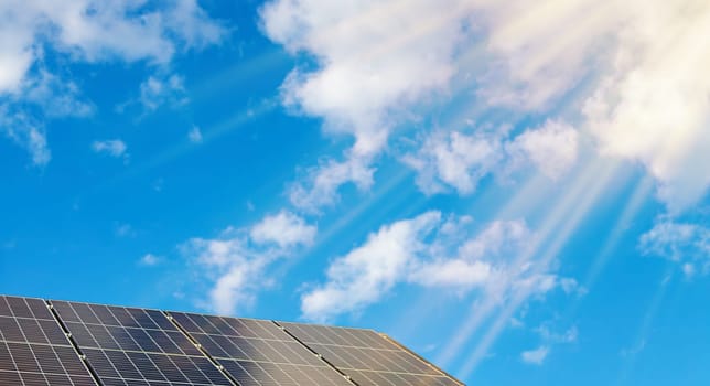 Solar panels on the roof of the house. Selective focus. nature.