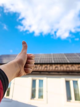 Solar panels on the roof of the house. Selective focus. nature.