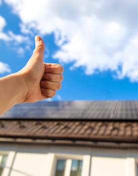 Solar panels on the roof of the house. Selective focus. nature.