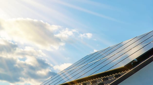 Solar panels on the roof of the house. Selective focus. nature.