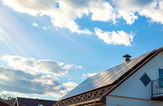 Solar panels on the roof of the house. Selective focus. nature.