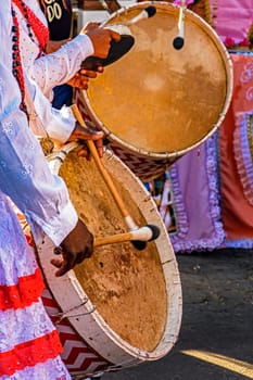 Congado colorful clothes and drums on the streets of Minas Gerais