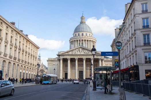 Paris, France - February 22, 2025: The Pantheon, mausoleum containing the remains of distinguished French citizens, building in Latin quarter