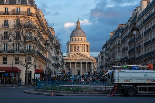 Paris, France - February 22, 2025: The Pantheon, mausoleum containing the remains of distinguished French citizens, building in Latin quarter