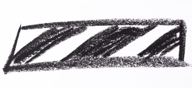 Rectangular shape outlined and filled with thick, diagonal black crayon stripes on a white background. 