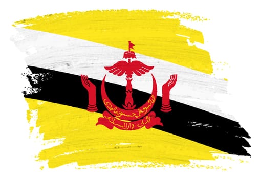 A Brunei flag background paint splash brushstroke 3d illustration with clipping path red yellow green coat of arms