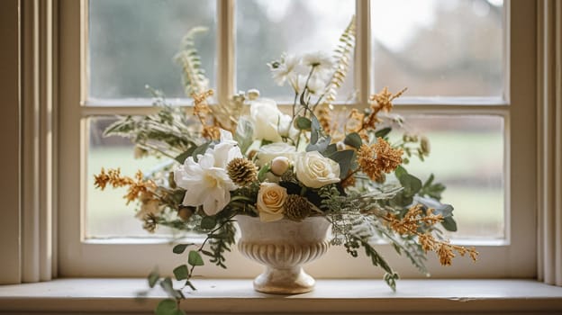Floral arrangement with winter or early spring botanical plants and flowers idea