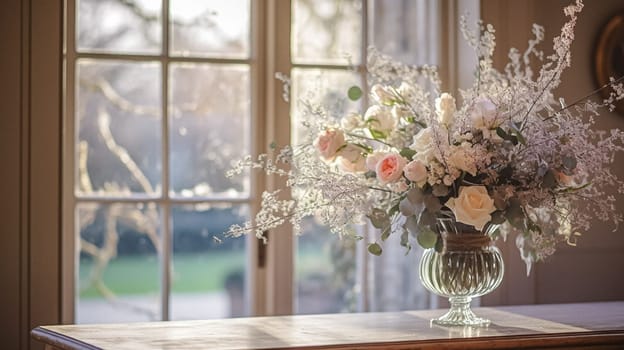 Floral arrangement with winter or early spring botanical plants and flowers idea