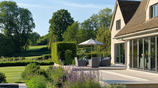 Grand and refined English countryside home, featuring timeless architectural elegance, manicured gardens, and charming details that exude sophistication and heritage idea