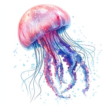 A vibrant jellyfish with flowing tentacles and glowing colors, isolated on white background