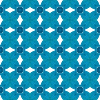 Watercolor medallion seamless border. Blue breathtaking boho chic summer design. Medallion seamless pattern. Textile ready impressive print, swimwear fabric, wallpaper, wrapping.