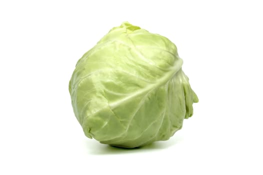 Isolated head of green cabbage, nutrient-rich and fresh, ideal for healthy eating and dietary concepts.