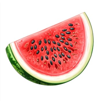 A vibrant slice of juicy watermelon with seeds, showcasing its red flesh and green rind, perfect for summer vibes