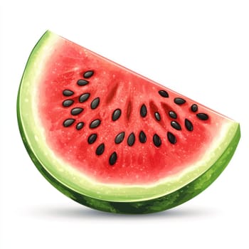 A vibrant slice of juicy watermelon with seeds, showcasing its red flesh and green rind, perfect for summer vibes