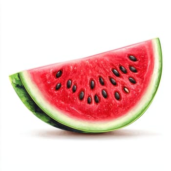 A vibrant slice of juicy watermelon with seeds, showcasing its red flesh and green rind, perfect for summer vibes