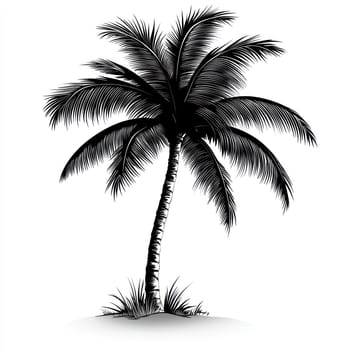 A black and white silhouette of palm tree with coconuts, evoking tropical and serene summer vibe