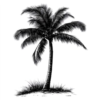 A Palm tree silhouette with coconuts, tropical vibe, black and white design, summer element, isolated on white