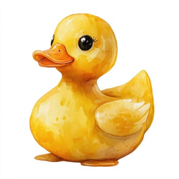 A cute yellow rubber duck painted in watercolor style, isolated on white background
