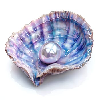 A vibrant watercolor style clam shell with luminous pearl inside, isolated on white background